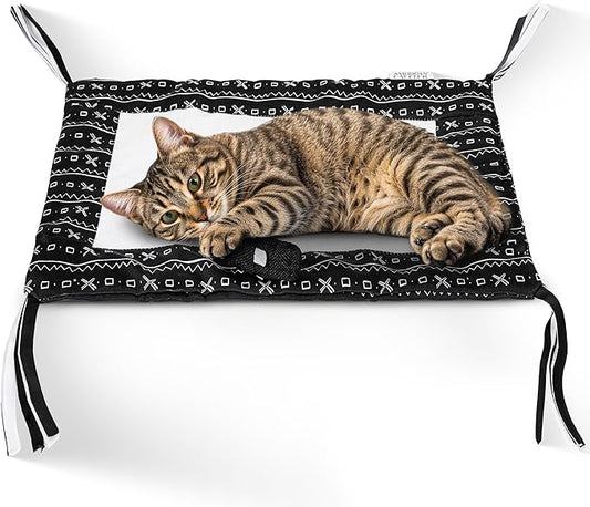 Reversible Crinkle Cat Mat with Mouse Toy – Black Mudcloth Pattern, Interactive Crinkle Play Mat for Cats, 18” x 13”