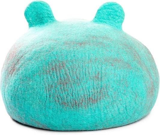 Luxurious Eco-Friendly Merino Wool Cat Cave Frog - Foldable Hideaway Pod for Indoor Cats - Premium Felt Kitten Beds - Covered Cat House for Ultimate Cozy Comfort by Woolygon