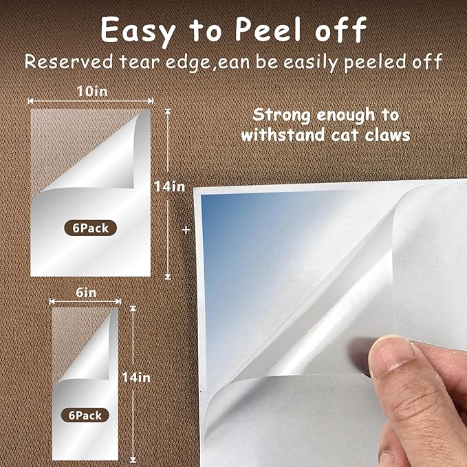 Cat Scratch Furniture Protector 12-Pack – Clear Self-Adhesive Couch Guards – Anti-Scratch Deterrent for Sofa and Upholstery,Matte Datte Design（12p）