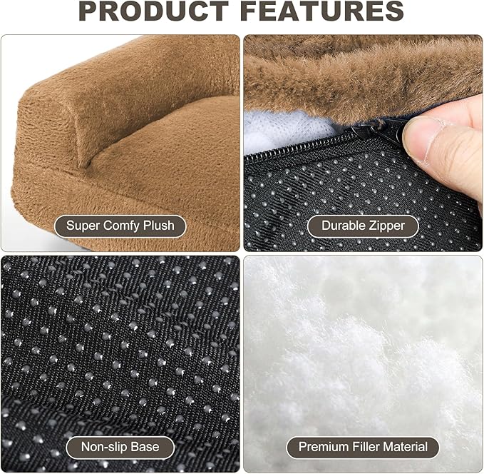 Cat Couch Bed - Cat Bed for Indoor Cats, Calming Pet Sofa Puppy Sleeping Bed with Removable Washable Cover, Cute Dog Couch and Kitty Lounge Chair for 20lbs Cats & Small Dogs(Brown)