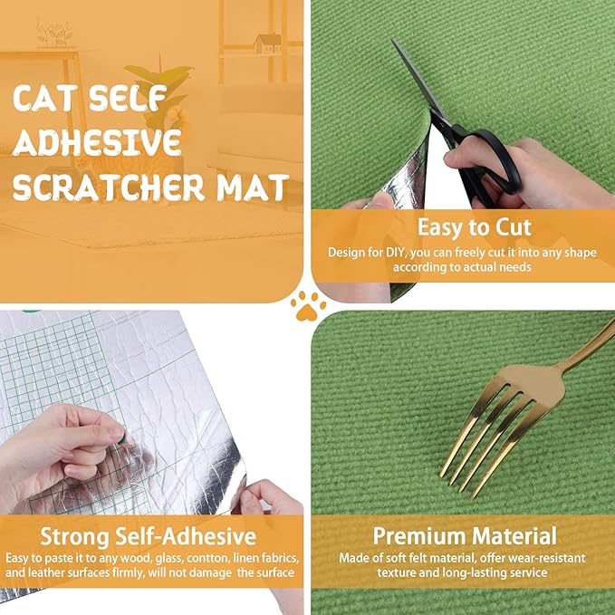 Climbing Cat Scratcher Mat Trimmable Cat Scratching Post Carpet 118’’x15.8’’ Self Adhesive Carpet Mat Pad Replacement for Cat Tree Shelves Post Couch Wall Furniture Steps DIY Protector (Green)