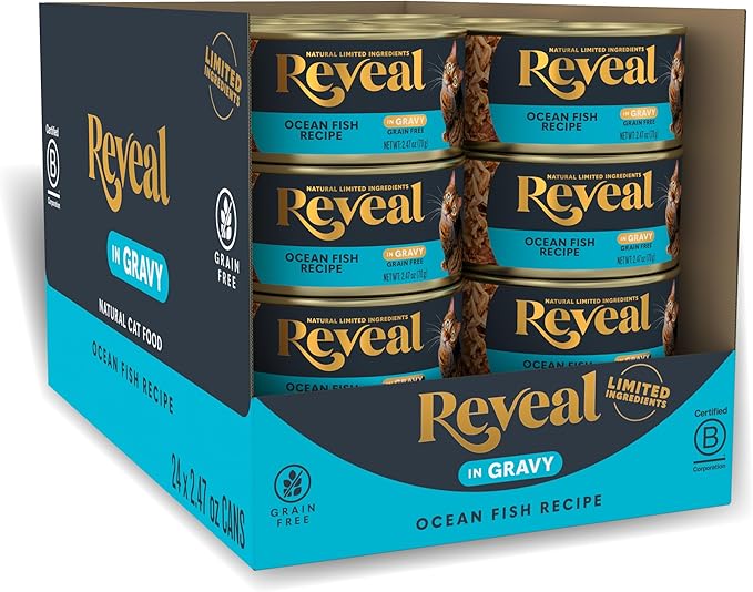 Reveal Natural Wet Cat Food, 24 Count, Grain Free, Limited Ingredient Canned Food for Cats, Ocean Fish in Gravy, 2.47 oz Cans