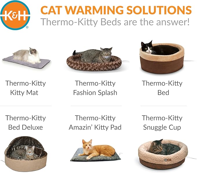 K&H Pet Products Heated Cat Bed Indoor, Thermo-Snuggle Cup Bomber Soft Heated Pet Bed for Large Indoor Cats and Small Dogs, Machine Washable, Waterproof Heated Pad, Safety Listed - 14x18in Chocolate