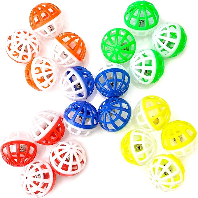 CHIWAVA 45PCS 1.6'' Cat Toy Ball with Bell Plastic Lattice Jingles Balls Kitten Chasing Pounce Rattle Toy Assorted Color