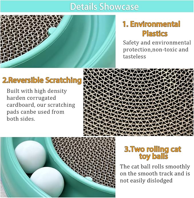 Interactive Cat Ball Track Toy for Indoor Cats, Cat Scratching Board & Exercise Set for Bored Indoor Adult and Kitten Mental & Physical Stimulation, with Spare Ball to Prevent Loss (Green)