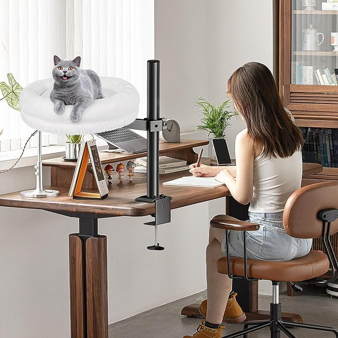 Cat Desk Bed, Supports Up to 50 lbs, Comfortable Soft Perch, Nest Bed Attachment Round Cat Hammock for Desk 360° Rotating & Adjustable Height (White)