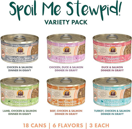 Weruva Classic Stews Cat Food, Spoil Me Stewpid! Variety Pack, 3oz Can (Pack of 18)