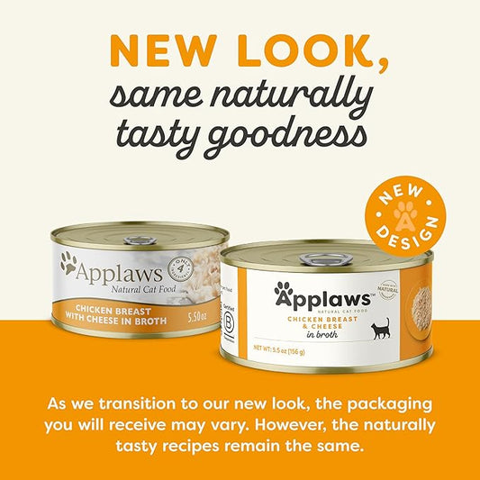 Applaws Wet Cat Food, 24 Count, Limited Ingredient Canned Wet Cat Food, Chicken Breast with Cheese in Broth, 5.5oz Cans