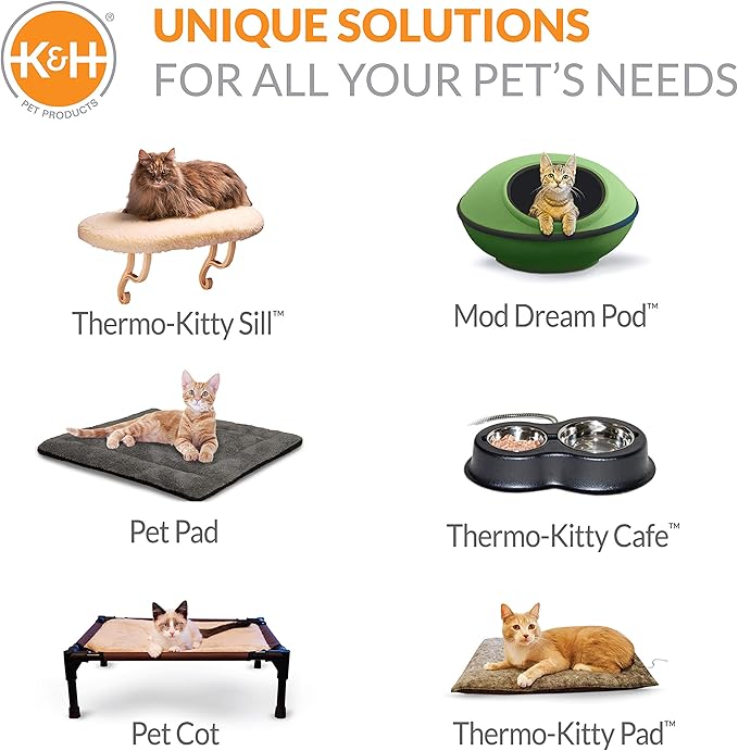 K&H Pet Products Thermo-Kitty Bed Deluxe Heated Cat Bed for Large Kitties - Indoor Heated Pet Bed for Dogs & Cats, Covered Cave Pet Tent, Machine Washable, Safety Listed - Large 20in Mocha/Leopard