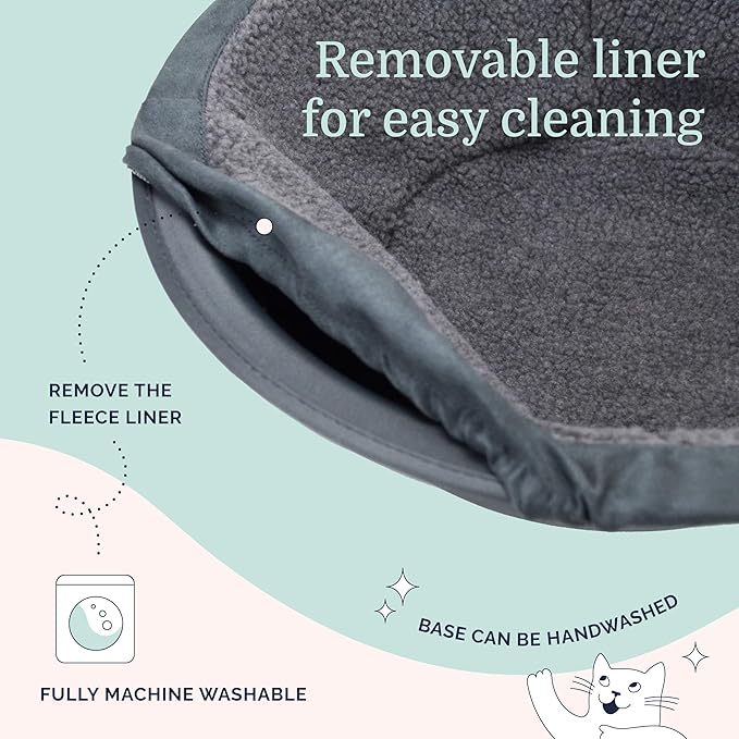 Hepper Cat Nest - Washable Bed With Removable Fluffy Fleece Liner - Cozy Comfy Calming Round Shape - Warming Donut Bed Desk Ready - Small for Indoor Cats (Grey/Grey)