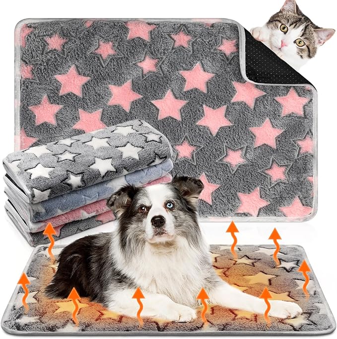 4 Pack Self Heating Cat Bed Cat Self Warming Pad with Removable Cover Extra Warm Thermal Pet Pad Washable Pet Crate Mat Anti Slip Kennel for Indoor Outdoor Pets(Star,24 x 35 Inches)