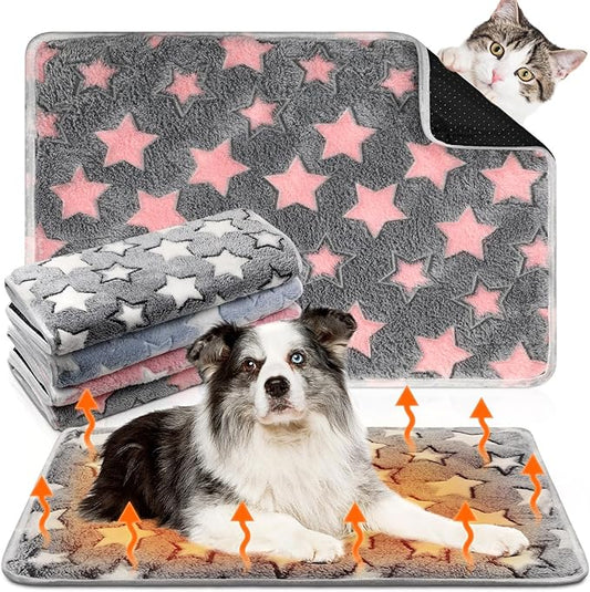 4 Pack Self Heating Cat Bed Cat Self Warming Pad with Removable Cover Extra Warm Thermal Pet Pad Washable Pet Crate Mat Anti Slip Kennel for Indoor Outdoor Pets(Star,24 x 35 Inches)