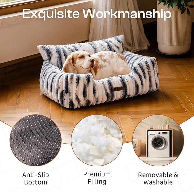 MEWOOFUN Cat Beds for Indoor Cats, Fluffy Cat Couch with Removable Washable Cover, Supportive Small Dog Beds for Puppy & Kitten up to 15 lbs (Blue Gradient, 24x19x12)