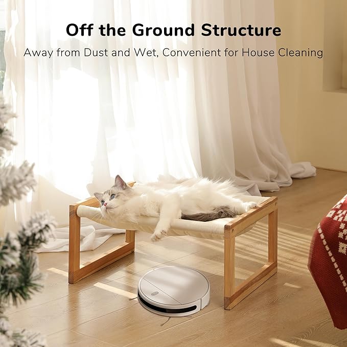 FUKUMARU Cat Bed with Removable Cover, Plush Velvet Couch for Indoor Cats, Wooden Feline Hammock, 21 x 16.5 Inch Kitten Sofa, Suitable for Kitty, Dog, Bunny and Small Animal, White