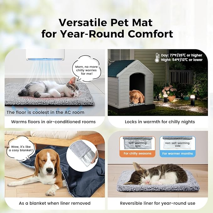 Dog Bed Mat Self Heating Pad for Medium Small Dogs, Dog House Bed Crate Pad for Sleeping Self Warming Pet Bed Puppy Blanket with Removable Washable Cover, Grey 36 Inches