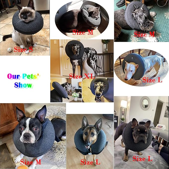 Katoggy Inflatable Dog Cone Collar for Small Medium Large Dogs and Cats, Soft Adjustable Blow up Donut E-Collar for Post-Surgery Recovery
