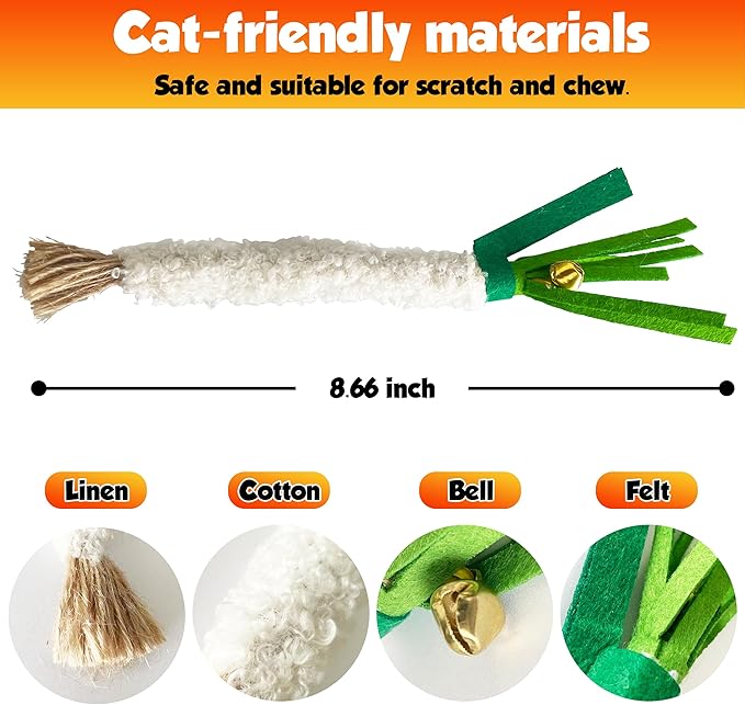 Catnip Chew Stick 4PCS with Wrapped Cotton Rope – Natural Dental Care Cat Toy for Teeth Cleaning & Gum Health, Satisfies Chewing Instincts, Safe & Long-Lasting Kitten Teething Toy (White)