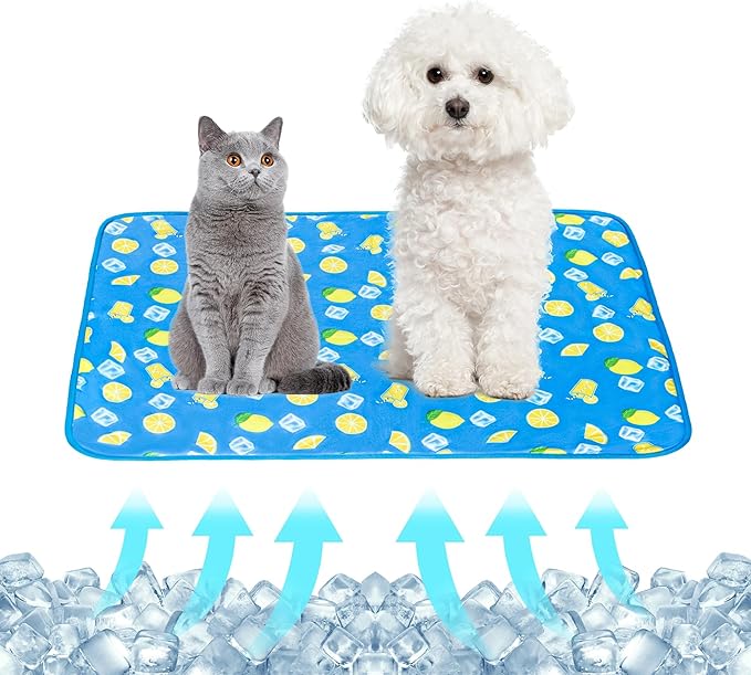 NACOCO Summer Pet Cooling Mat - Cat Dog Cushion Pad Sleeping Cool Lemon Comfortable Soft for Pets Kids and Adults (Dark Blue Lemon, S)