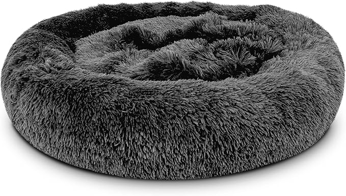 The Dog’s Bed Sound Sleep Donut Dog Bed, XXL Grey Fur Calming Nest Bed Removable Cover, Veterinary Approved