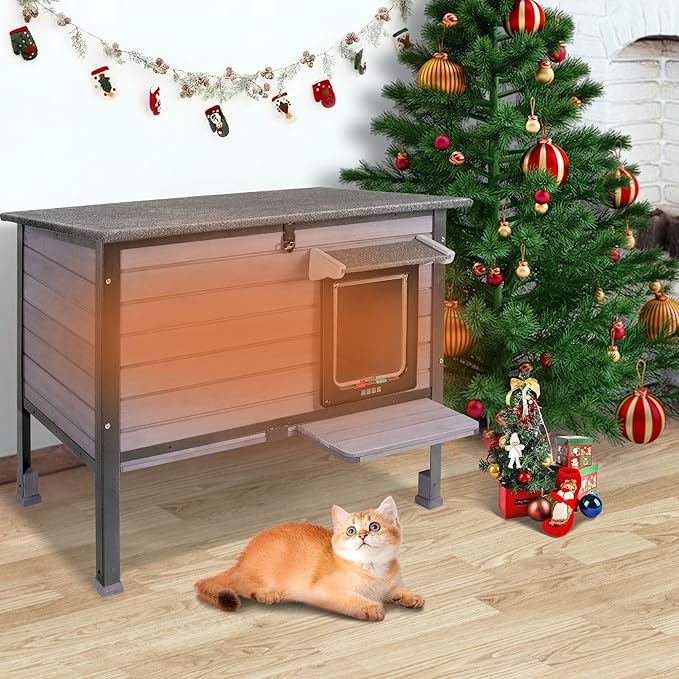 Insulated cat House Outdoor Weatherproof for Winter, Feral Cat Shelter with Insulated Liner, All Round Metal Frame Wooden Condos, Indoor and Outdoor Use for Cat, Rabbit and Small Animal