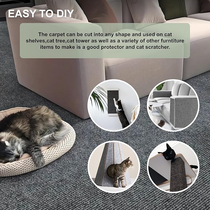 Cat Scratching Climbing Carpet Mat, Adhesive Trimmable Cat Scratcher Furniture Protector, Cat Post Covered Pad Replacement for DIY Cat Tree Shelf Couch Corner Wall (Dark Grey,39.3x15.8In)