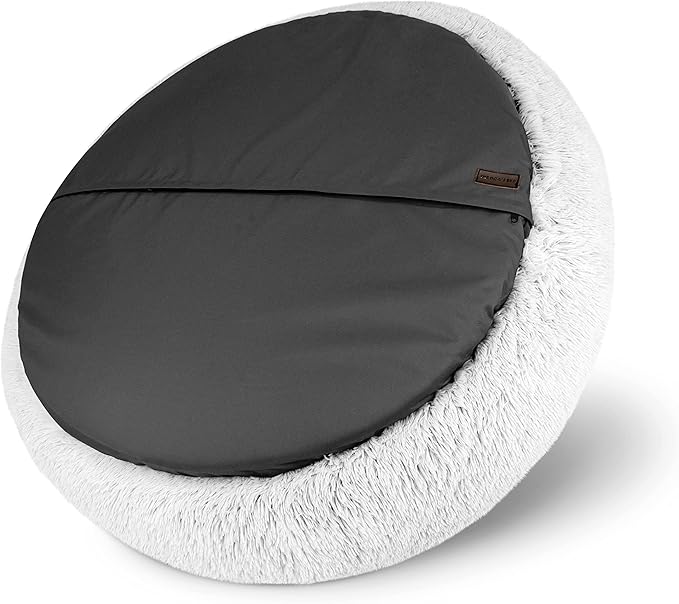 The Dog's Balls Sound Sleep Donut Dog Bed, Small Ice White Fur Calming Nest Bed, Veterinary Approved