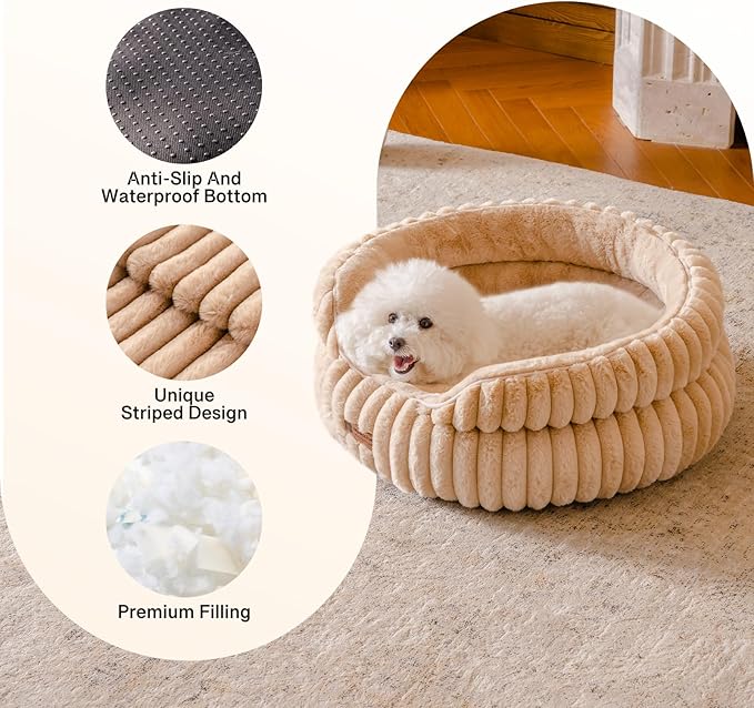 MEWOOFUN Dog Bed for Medium Dogs, Washable Large Cat Beds for Indoor Cats, Donut Pet Bed for Dogs and Cats with Anti-Slip Bottom (Camel, 27"x27"x10")