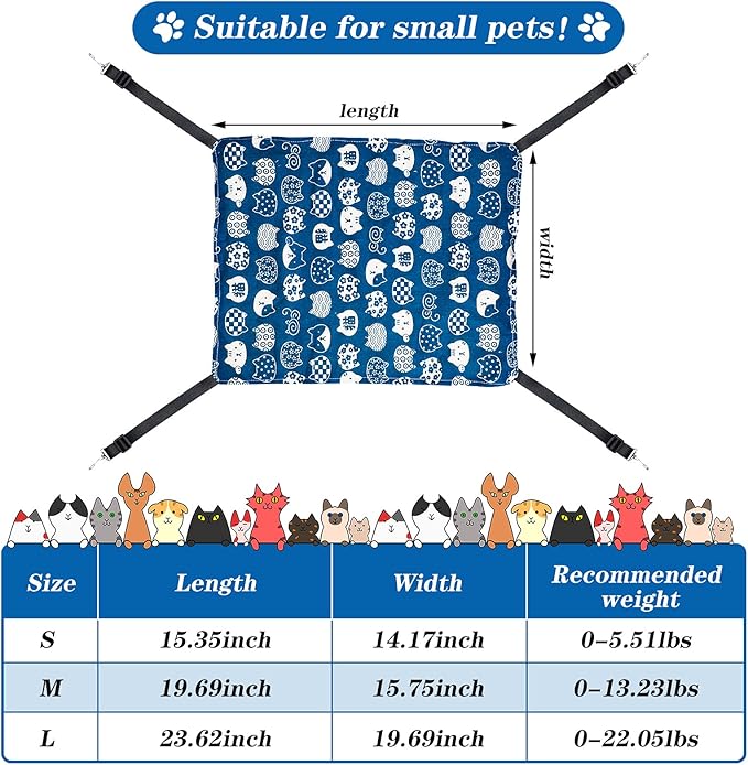 2 Pieces Reversible Cat Hanging Hammock Soft Breathable Pet Cage Hammock with Adjustable Straps and Metal Hooks Double Sided Hanging Bed for Small Dogs Rabbits(Cat and Plaid,L)