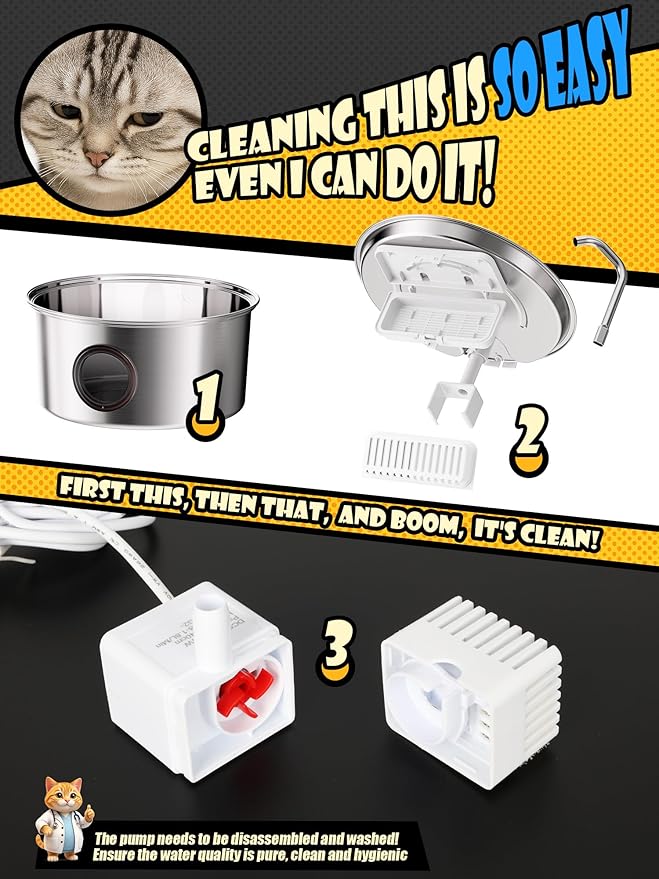 Cat Water Fountain Stainless Steel - 108oz/3.2L Automatic Cat Water Fountain for Drinking with 10PCS Filters, Metal Pet Water Fountain Water Dispenser for Cats, Dogs, Multiple Pets