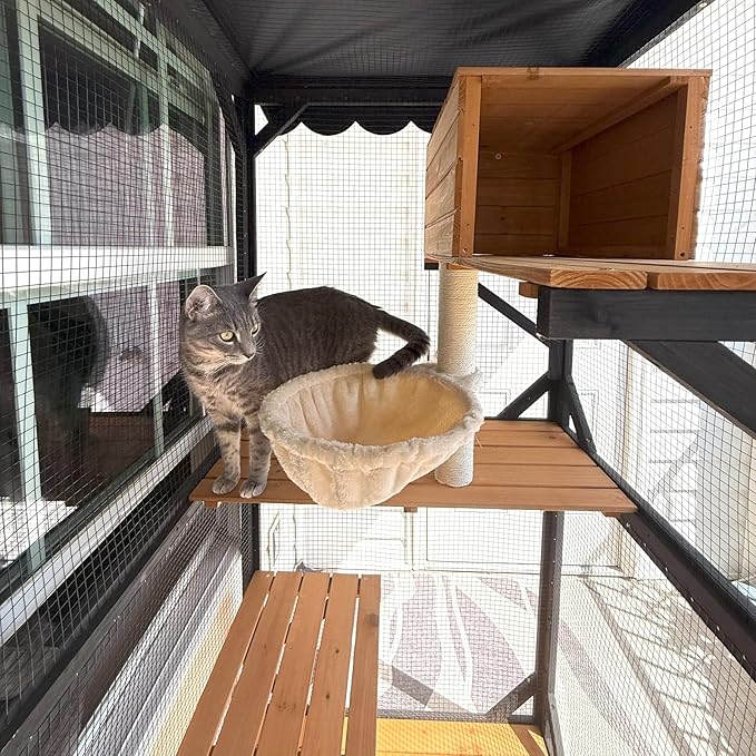 Aivituvin Outdoor Catio Cat Enclosures on Wheels Cat House 70.9" Large Kitty House with Upgraded Resting Box,Waterproof Roof Cover,Brown