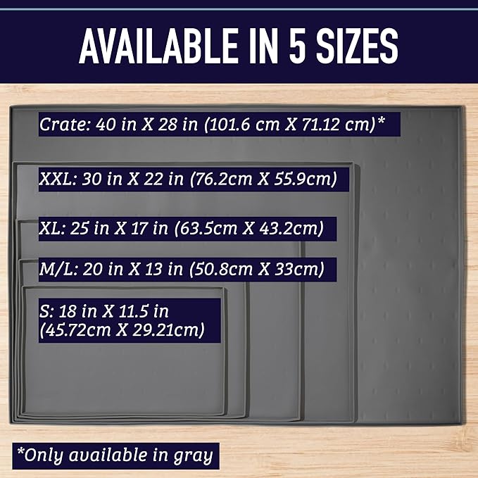 Leash Boss Silicone Pet Feeding Mat with Raised Edge - 20" x 13" Grey - Waterproof Non-Slip Dog Bowl & Water Tray - Spill Containment Lip for Dogs & Cats - Placemats for Cats and Dogs Water Bowl