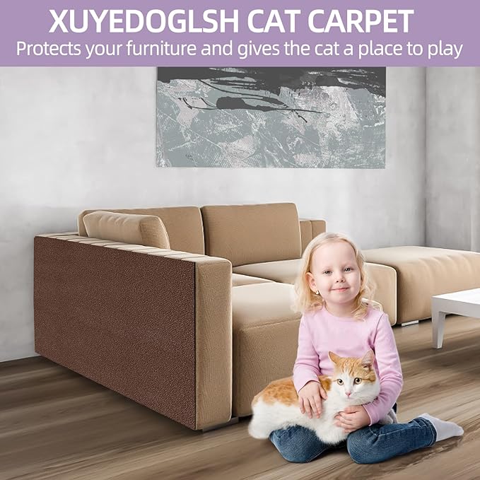 Cat Scratch Mat 120 "x15.8, Cat Scratch Sofa Furniture Protector, Trimmable Self-Adhesive Cat Scratch Pad for Decorating Cat Towers, DIY Cat Tree Shelf, Walls and Climbing Frames (Brown)