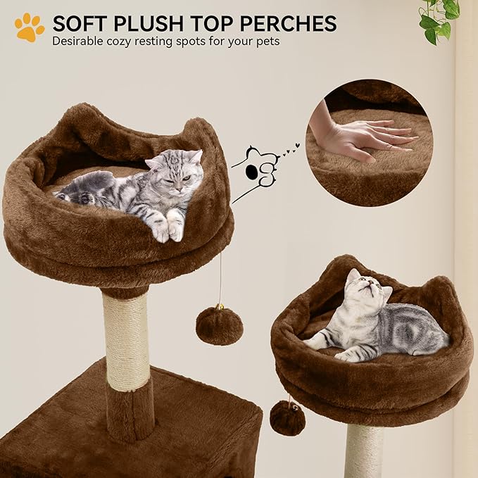 YITAHOME 75-Inch Tall Cat Tree Indoor: Multi-Level Kitten Tower with Kitty Condos, Top Perches, Sisal Ramp, Scratching Posts & Cozy Basket Hammocks Pet Play House Brown