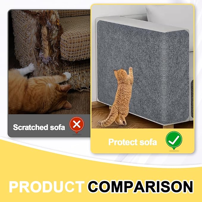 Cat Scratch Couch Furniture Protector, Adhesive Cat Scratch Pad Deterrent for Furniture, DIY Climbing Cat Scratcher Couch Protector from Cat Claws Scratching for Indoor(LightGrey,78x15.8In)