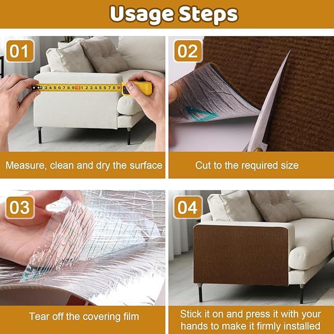 Cat Scratching Mat Self-Adhesive, 78.7"x15.8" Trimmable Cat Scratch Furniture Protector, Durable Cat Scratch Pad for Couches, Cat Trees, Walls, Easy to Install for Cat Owners