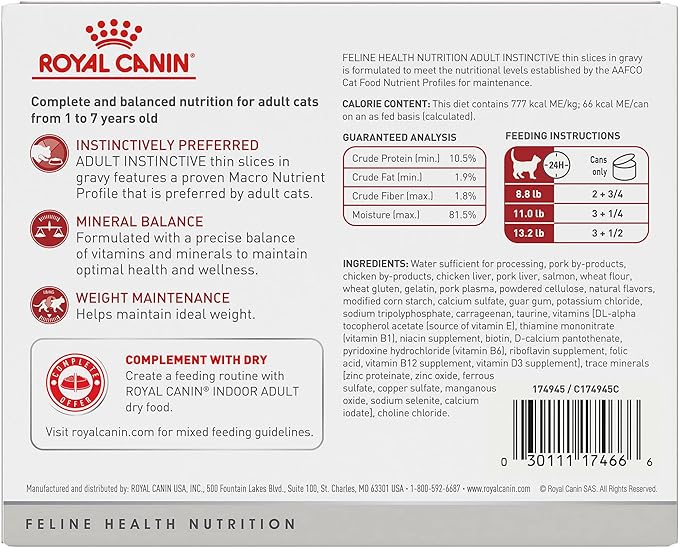 Royal Canin Adult Instinctive Thin Slices in Gravy Wet Cat Food, 3 oz., 6-Pack