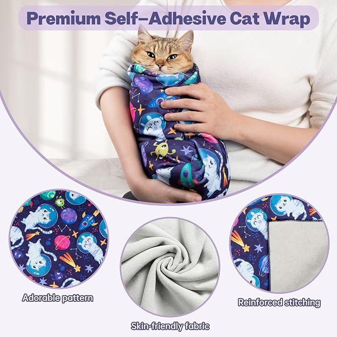 Paw Legend 35.4" Cat Wrap for Grooming Cat Wrap for Cutting Nails Cat Restraint for Nail Clipping Self Adhesive Blanket Restraint Cloth for Cats Within 22lbs