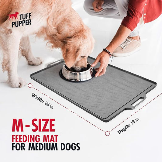 Tuff Pupper 22x16 Medium Dog Feeding Mat for Food and Water | Dog Food Mats for Floors | Waterproof Dog Water Bowl Mat | Dog Placemats Pet Food Mat | Silicone Feeding Mat for Cats and Cat Bowls