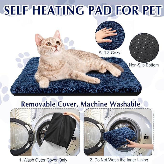 4 Pack Self Warming Cat Bed Indoor Self Heating Dog Cat Pad Washable 16 x 20 Inch Thermal Pet Kennel Pad Crate Bed Mat Reflect Body Heat for Outdoor