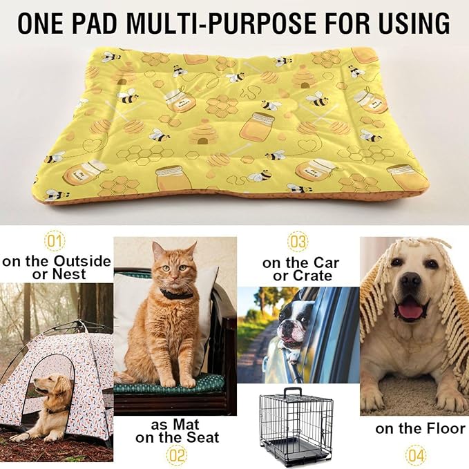 Yellow Bee Honey Pet Bed Cute Dog Bed Mat Absorbing Non Slip Pad Pet Sleeping Mat for Small, Medium, and Large Dogs Puppy Cat 24 in x 18 in