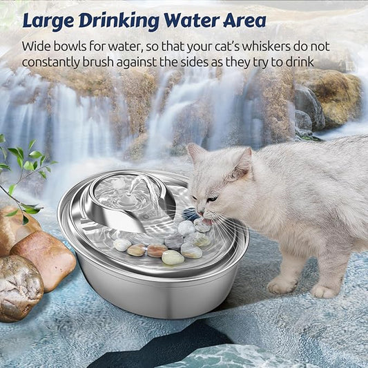 ORSDA Cat Water Fountain, 2L Stainless Steel Pet Water Fountain, Automatic Drinking Fountain Dog Water Dispenser with 12 Replacement Filters for Cats, Small Dogs