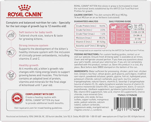 Royal Canin Feline Health Nutrition Kitten Thin Slices in Gravy Canned Cat Food, 3 oz can (6-pack)