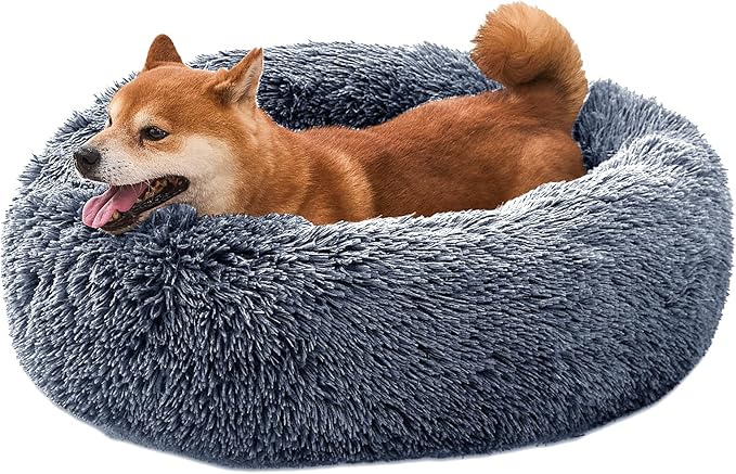 Comfort Donut Dog Bed - Ultra-Soft Pet Bed with Neck Support, 3 Sizes (Machine Washable) for Small/Medium/Large Dogs & Cats (Gray, 24''Lx24''Wx8''Th)