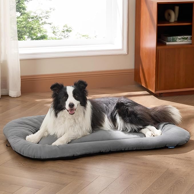 Bedsure Washable Dog Crate Pad for Extra Large Dogs, Anti-Slip Puppy Kennel Dog Bed for Crate - Ultra Soft Fleece Flat Thin Pet Mat (Not Chew Proof), Light Grey XL 41"x27"