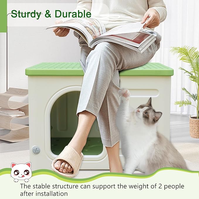 Plastic Cat House for Outdoor Indoor, Waterproof Outdoor Cat House with Escape Door for Feral Cats Outside Cat Shelter for Small Pet, Spacious, Assemble Easily -Green