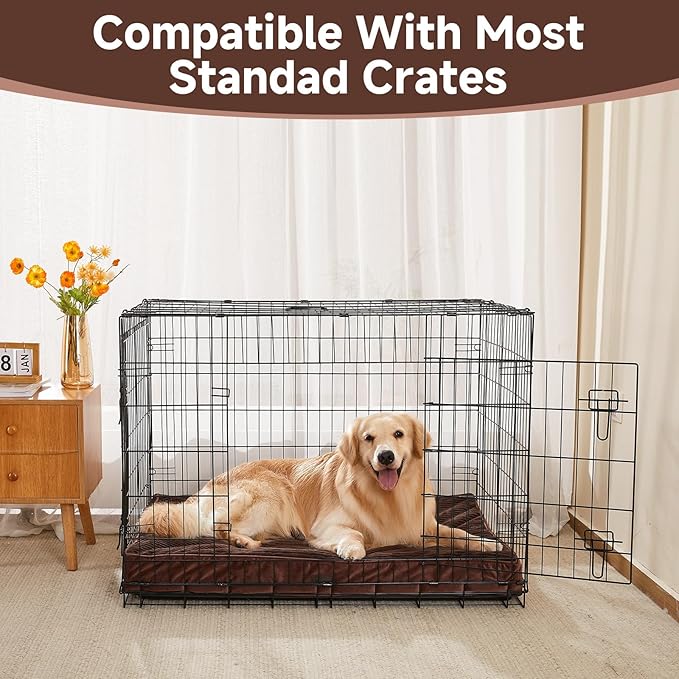 OhGeni Orthopedic Waterproof & Machine Washable Dog Bed for Large Pets, Suitable for Crates, Cat Mat with 25D Egg Crate Foam, Non-Slip Bottom & Removable Cover, Invisible Zipper, 41 Inches(Brown)