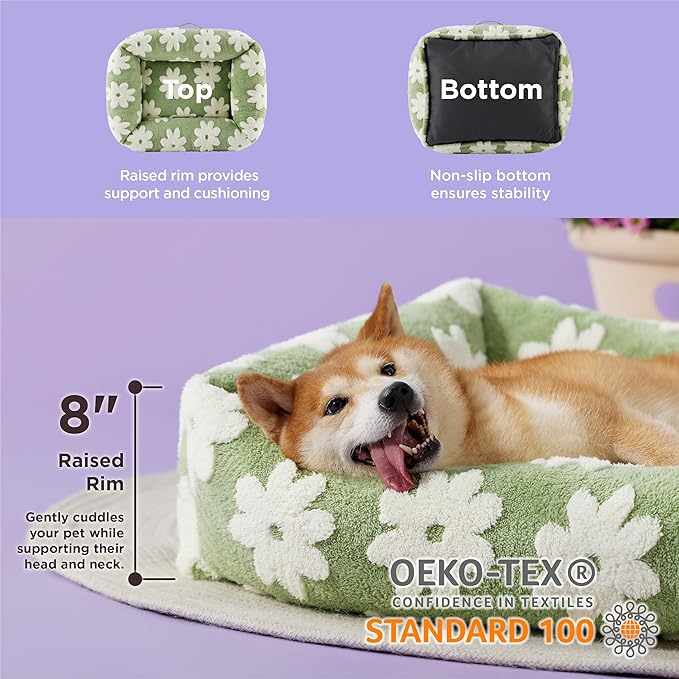 Lesure Cute Dog Bed for Large Dogs - Washable Pet Beds,Cozy Rectangle Orthopedic Sofa with Jacquard Shaggy Plush & Anti Slip Bottom,36x27x8inches