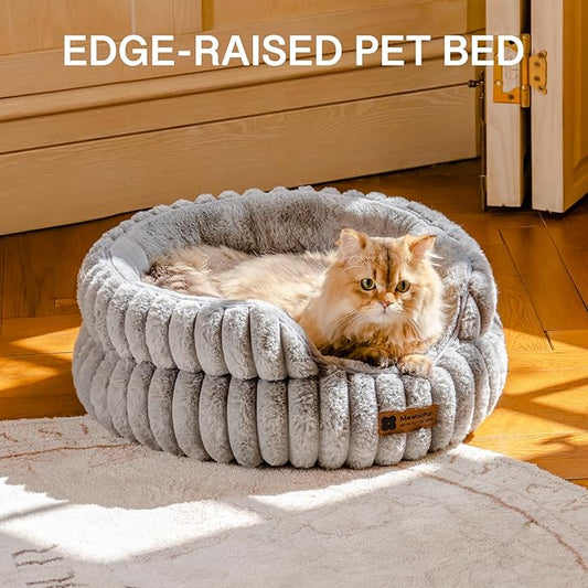 MEWOOFUN Cat Beds for Indoor Cats, Washable Dog Bed for Small Dogs, Round Pet Bed for Puppy and Kitten with Anti-Slip Bottom (Grey, 20"x20"x8")