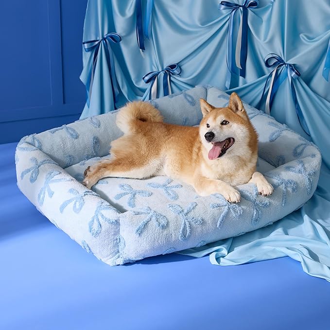 Lesure Cute Dog Bed for Large Dogs - Washable Pet Beds,Cozy Rectangle Orthopedic Sofa with Jacquard Shaggy Plush & Anti Slip Bottom,36x27x8inches