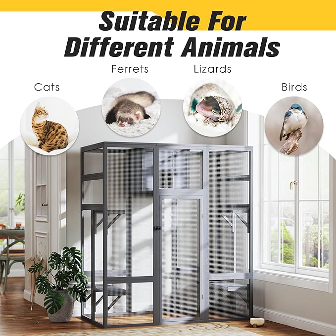 COZIWOW Upgraded Extra Large Outdoor Catio Enclosure with 4-Way Pet Door, Insulated Cat House, Weatherproof PVC Cover, Window Attachable, Gray